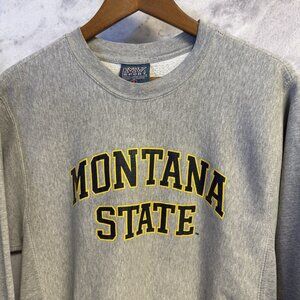 Vintage Montana State Sweatshirt Mens Small Gray Crew Neck MV Sport Pro Weave